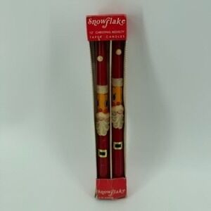 Vintage Snowflake 12 Inch Santa Claus Christmas Novelty Taper Candles Set of 2